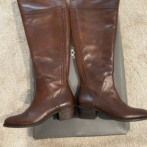Brown knee high leather boots